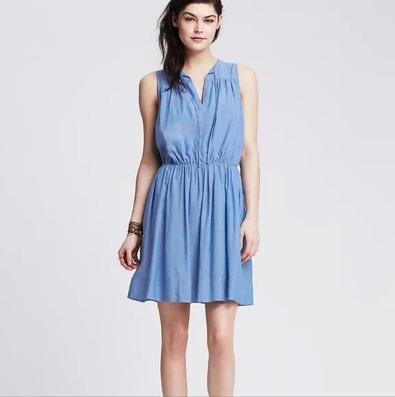 fit and flare chambray dress Odyssey Within Medium Wash Chambray Wrap Midi Dress main image 0